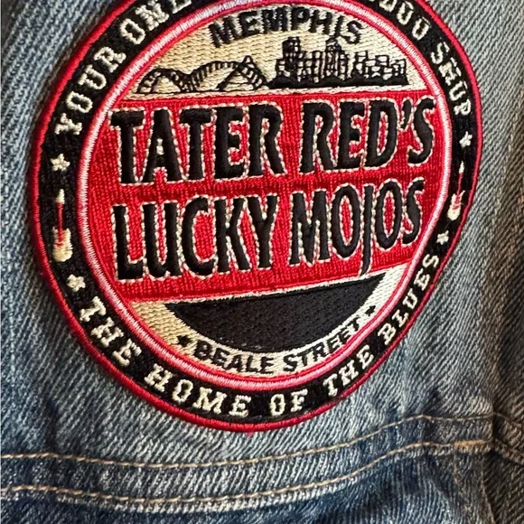 Tater Red’s Lucky Mojos embroidered; vintage custom Jean jacket size medium - Picture 2 of 6